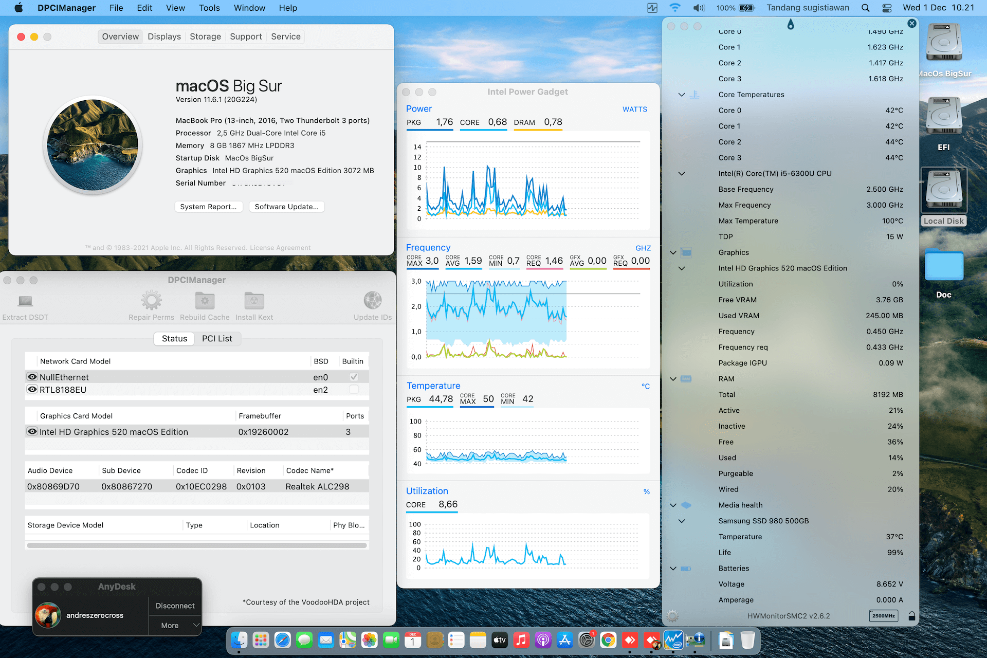 Success Hackintosh macOS Big Sur 11.6.1 Build 20G224 in Microsoft Surface Book 1st Gen